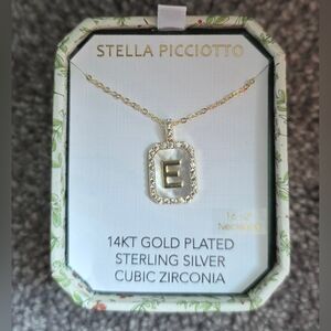 Stella Picciotto Letter "E" 14k Gold Plated Sterling Silver Cubic ZirconNecklace